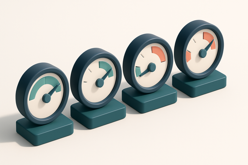 a row of four gauge dials, each indicating a different metric: validity, risk, deliverability, bounce rate