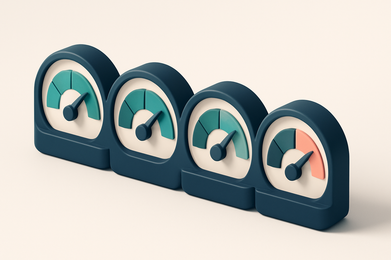 a row of four gauges showing 'valid', 'invalid', 'catch-all', 'risky' status levels