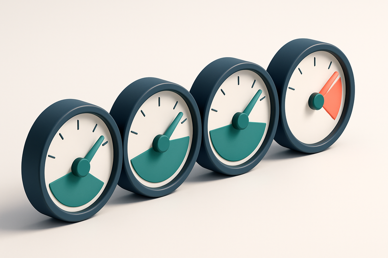 a row of four gauges with increasing levels