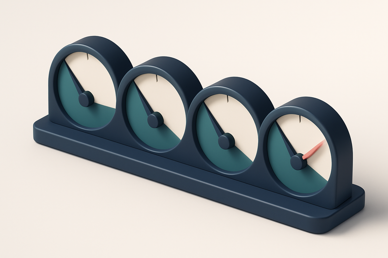 a row of four gauges showing validity scores from low to high