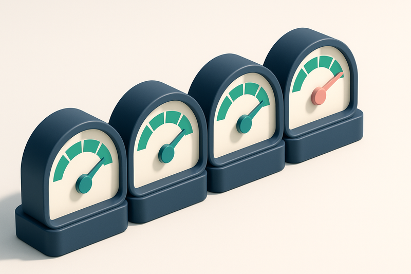 A row of four gauges, each labeled with a metric: 'Deliverability', 'Bounce Rate', 'Engagement', 'Compliance'