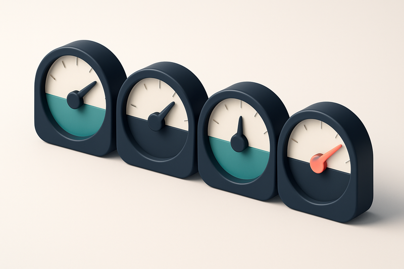 a row of four gauges showing real, invalid, catch-all, and risky status levels