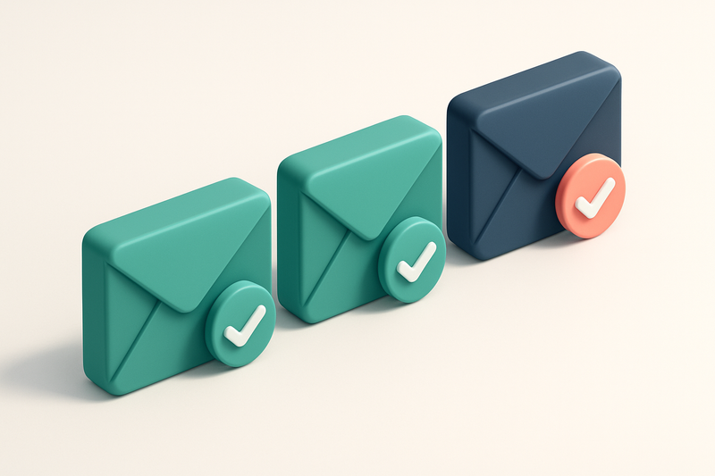 a row of four envelope icons with checkmarks