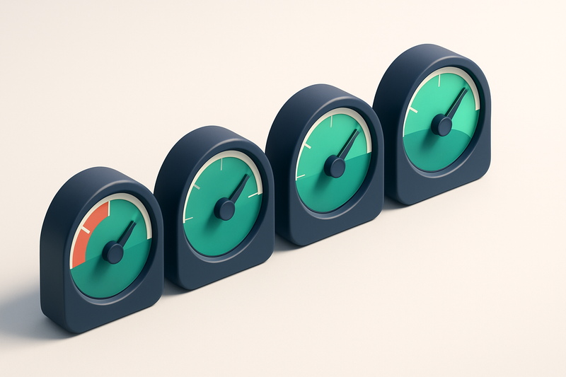 a row of four gauges showing DNS health, SPF, DKIM, and DMARC status