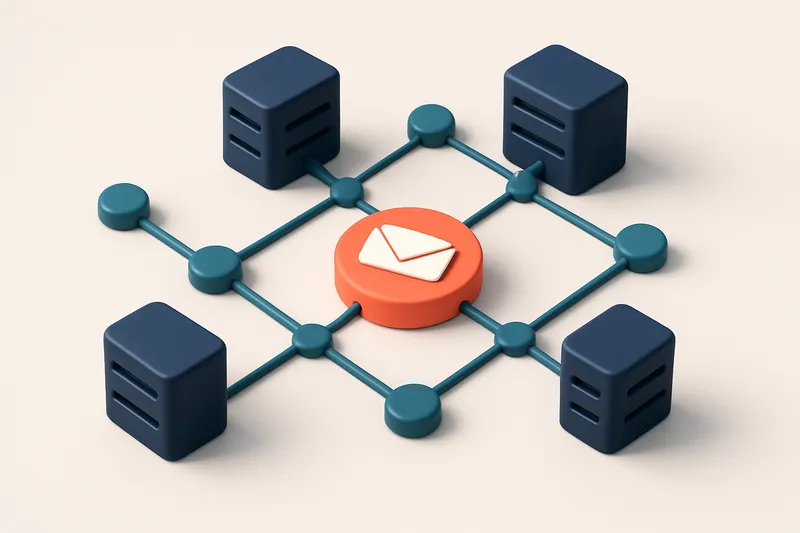 A network of small circular nodes connected by lines, symbolizing email verification across servers