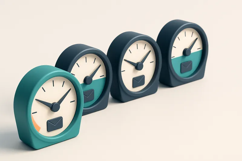 a row of four gauges showing email delivery health metrics