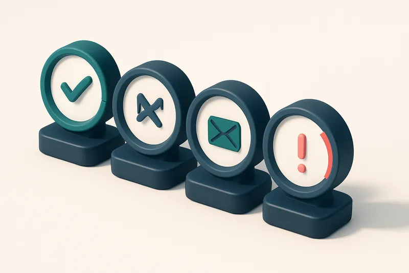 a row of four gauges, each indicating different verification states: valid, invalid, catch-all, risky