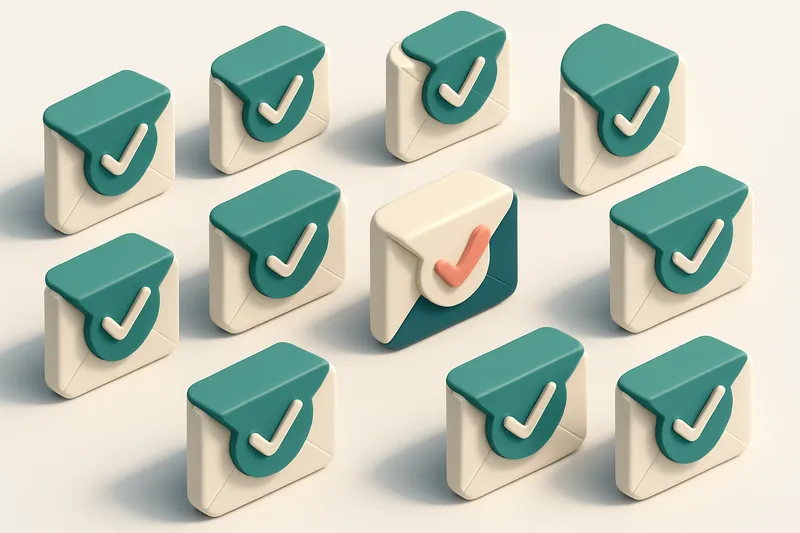 a grid of envelope icons with green checkmarks inside each
