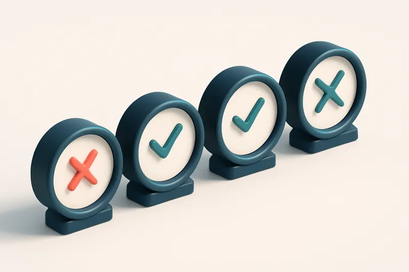 a row of four gauges showing different verification statuses