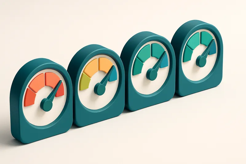 a row of four gauges, each showing different levels of list quality (red, yellow, green, and dark green)