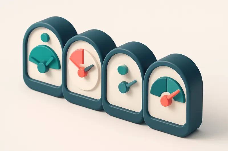 a row of four gauges, each showing a different verification status (valid, invalid, catch-all, risky)