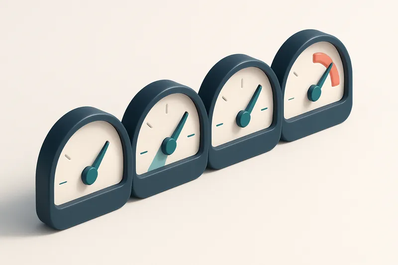 a row of four gauges with varying levels filled