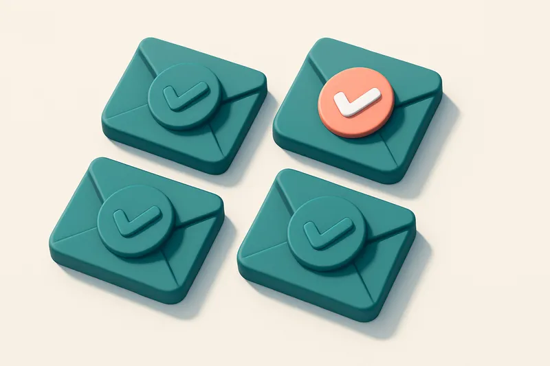 a grid of four envelope icons, each with a checkmark inside