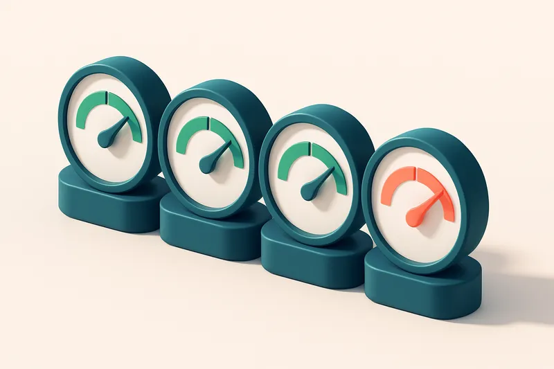 a row of four gauges showing increasing validation scores