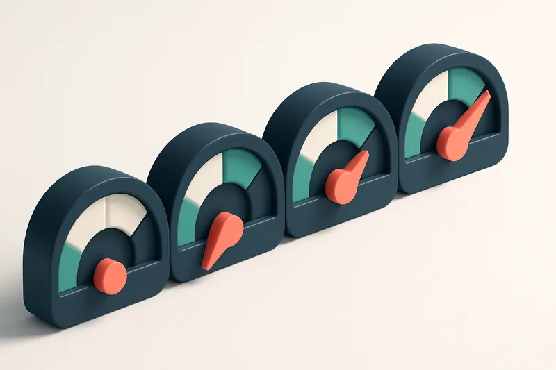 a row of four gauges showing status levels from low to high