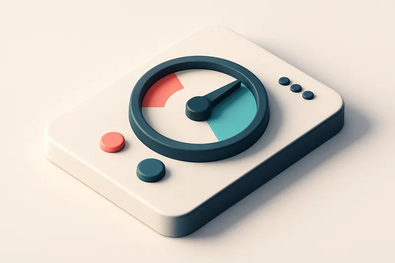 Hero: a single gauge dial turning toward 'Valid' on a clean dashboard