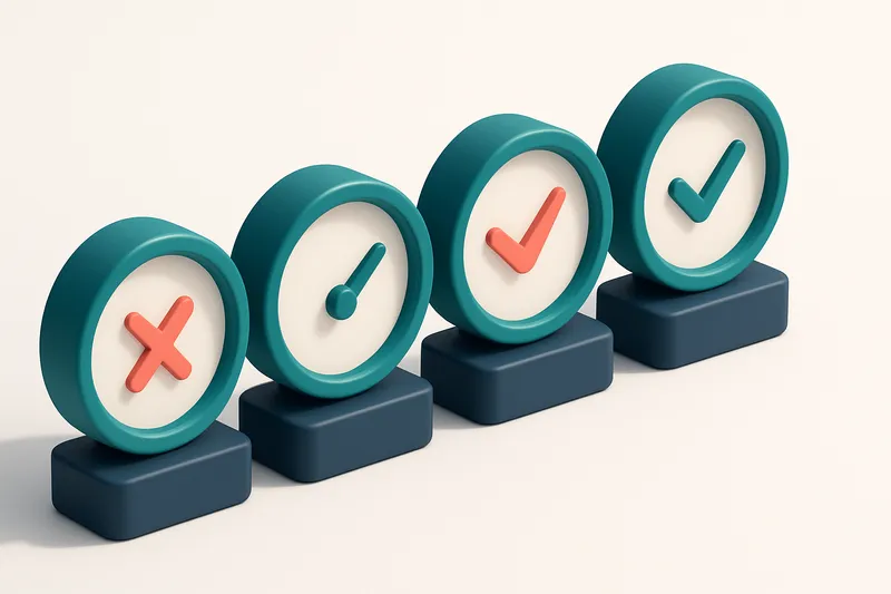 a row of four gauges, each showing different verification status