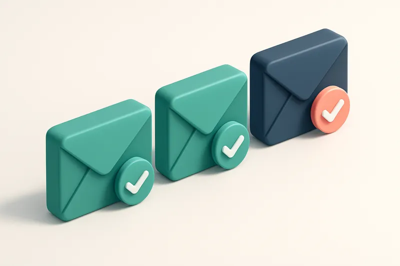 a row of four envelope icons with checkmarks