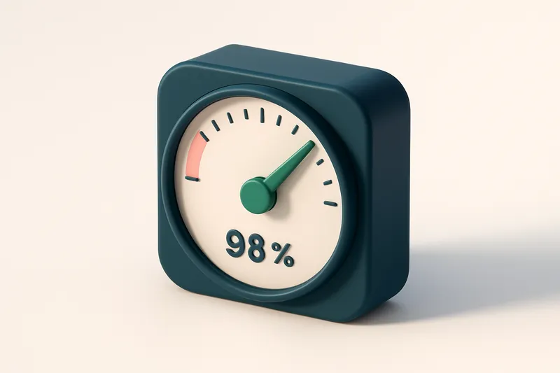 a single gauge dial with a green needle at 98.9%