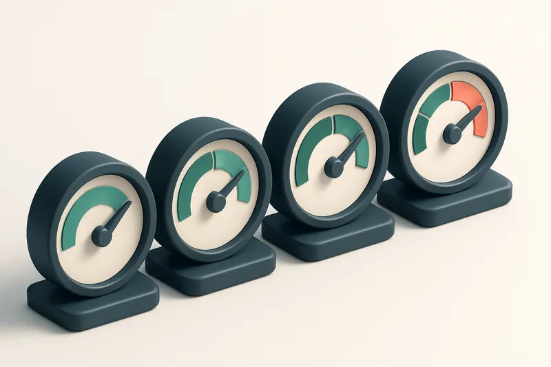 a row of four gauges showing low, medium, high, and critical bounce rates