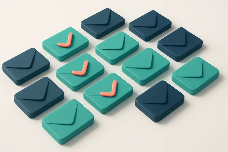 a grid of envelope icons with checkmarks on half of them